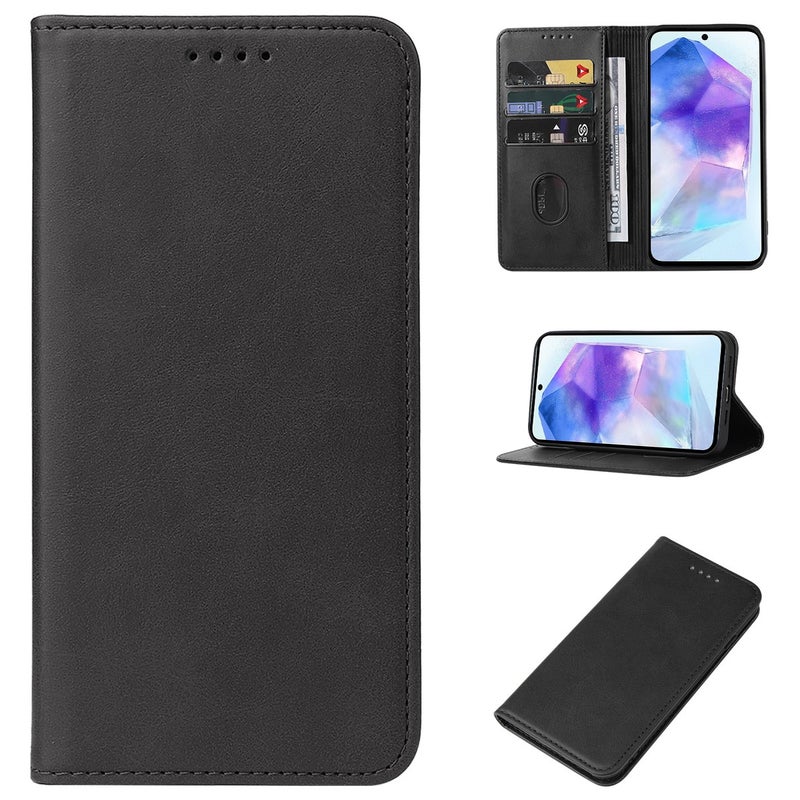 HuHa Protective Cover For Samsung Galaxy A55 5G Magnetic Closure Leather Phone Case(Black) - Image 1
