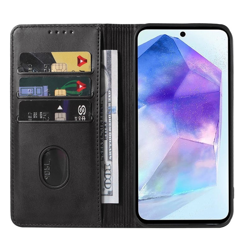 HuHa Protective Cover For Samsung Galaxy A55 5G Magnetic Closure Leather Phone Case(Black) - Image 2