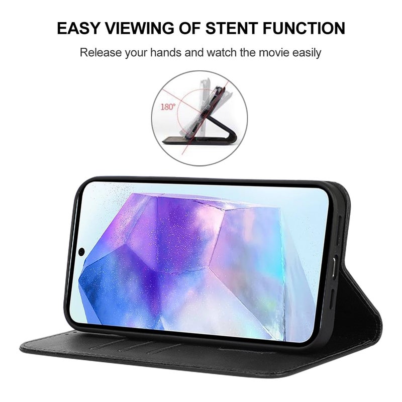 HuHa Protective Cover For Samsung Galaxy A55 5G Magnetic Closure Leather Phone Case(Black) - Image 3