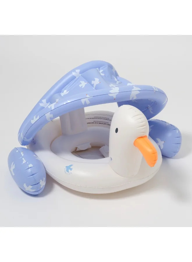 سني لايف Baby Inflatable Pool Float – Sid the Seagull Blue with Canopy – Safe Swim Seat for Infants & Toddlers – Comfortable Baby Water Float with Sunshade – Ideal for Pool or Beach