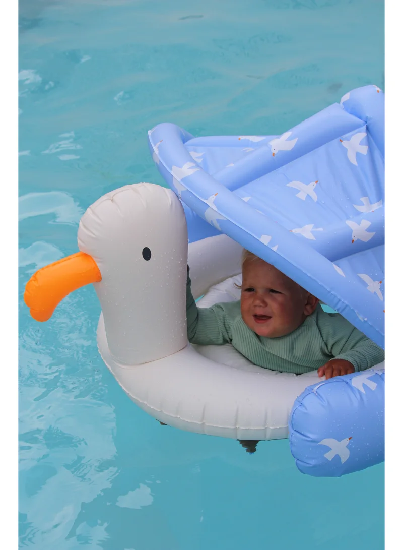 سني لايف Baby Inflatable Pool Float – Sid the Seagull Blue with Canopy – Safe Swim Seat for Infants & Toddlers – Comfortable Baby Water Float with Sunshade – Ideal for Pool or Beach