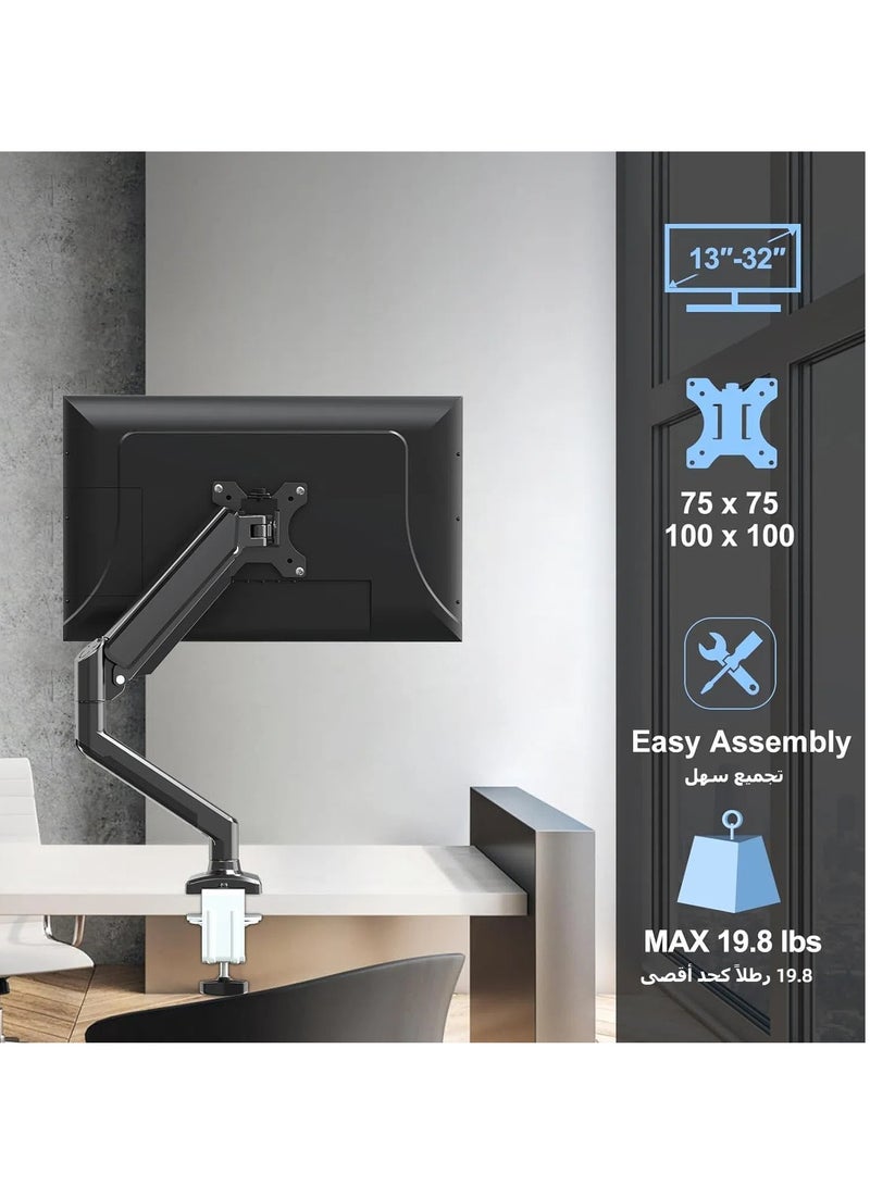 Monitor Mount Arm Stand Fits 13 to 32 Inch Screen, Adjustable Desk Mount Computer Monitor Holder, Full Motion Gas Spring Monitor Holder, Holds up to 19.8lbs, VESA 75x75mm and 100x100mm - Image 4