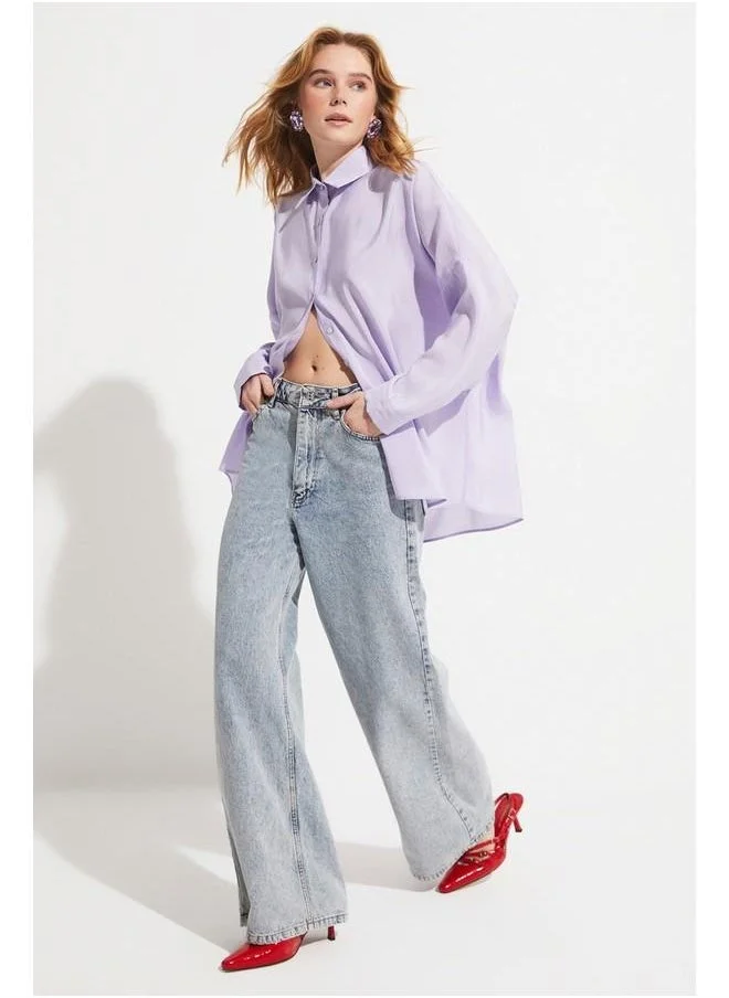 جون June Women Boyfriend/Wide Fit Modal Blend Woven Shirt Lilac