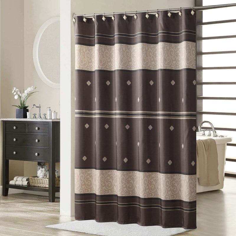 MVSUTA Seville Farmhouse Tan Polyester Bronze Striped Chocolate Cloth Classic Shower CurtainDecorative Vintage Waterproof Printed Fabric Brown Bathroom Curtains72 W x 72 L