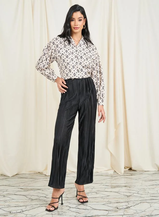 ستايلي Geo Print Revere Collar Pocket Detail Shirt