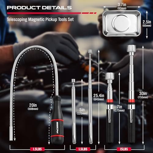 SEDY 4Piece Telescoping Magnetic Pickup Tools Set 31in Portable Magnetic Pickup Stick 25in PenStyle Magnetic Pickup Tool with Pocket Clip 20in Flexible Bendable Spring Magnet Stick Magnet Parts Tray - Image 3