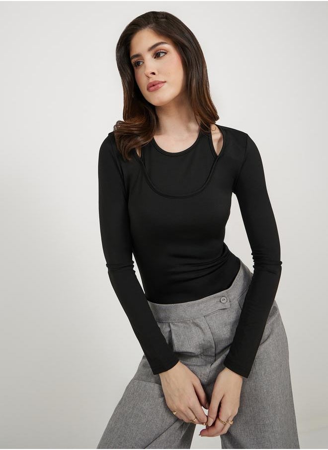 Styli Cut-Out Detail Halter Neck Fitted T-Shirt  - Image 1