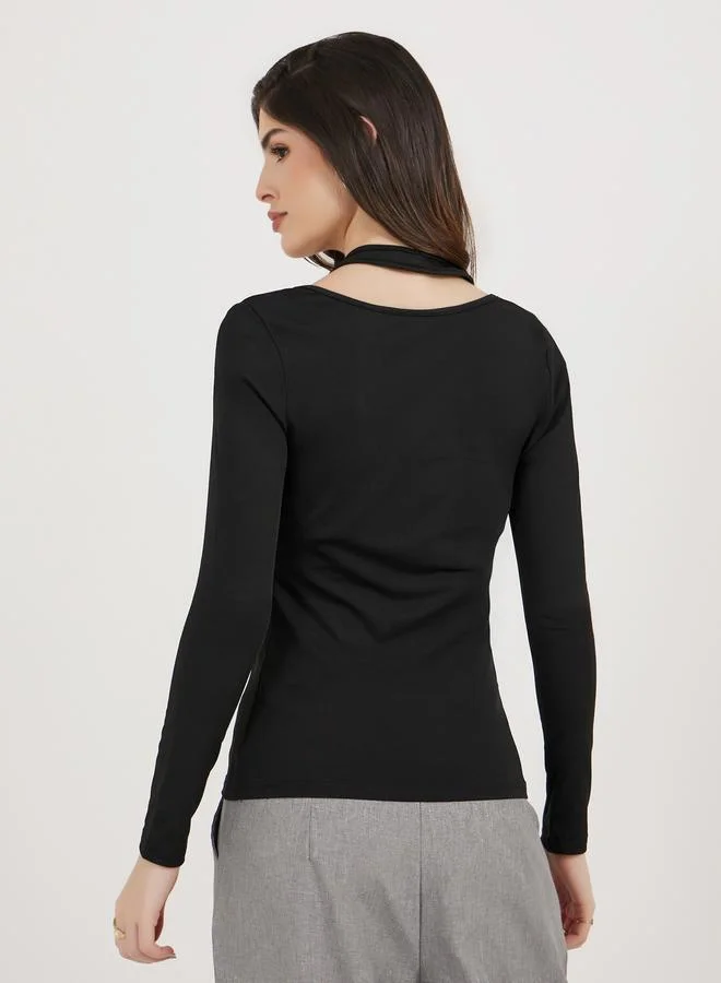 Styli Cut-Out Detail Halter Neck Fitted T-Shirt