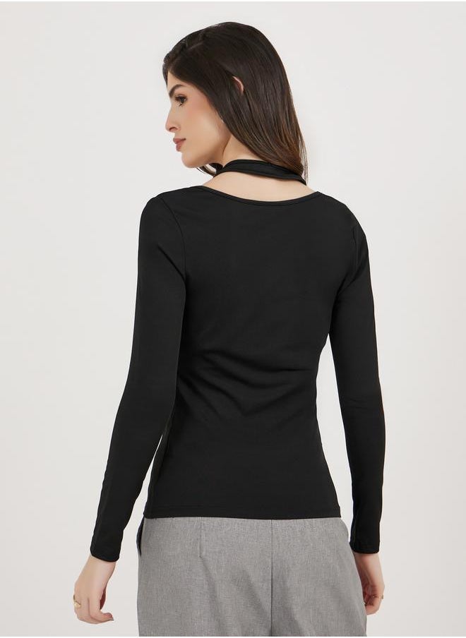 Styli Cut-Out Detail Halter Neck Fitted T-Shirt  - Image 5