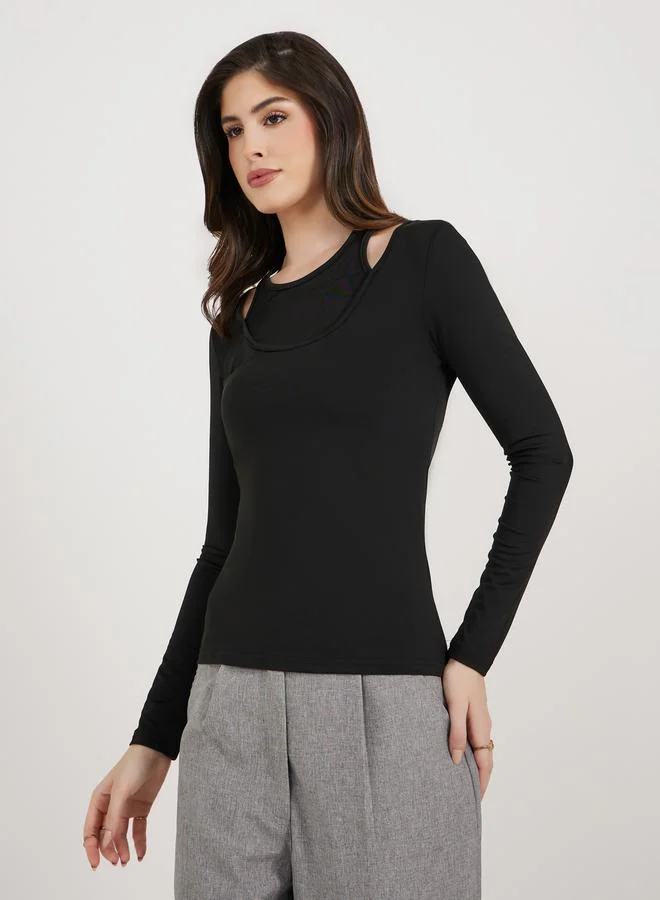 Styli Cut-Out Detail Halter Neck Fitted T-Shirt