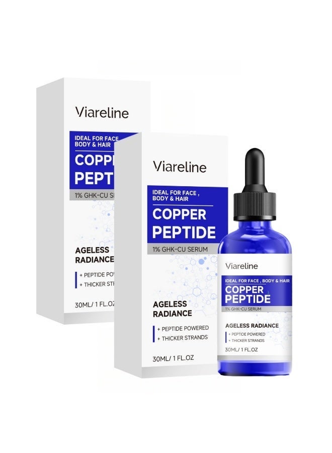 Viareline 2-PACKS 1% Copper Peptide (GHK-Cu) Serum | Ageless Radiance for Face, Body & Hair | Peptide-Powered Firming & Hydrating Serum 30ml*2 - Image 1