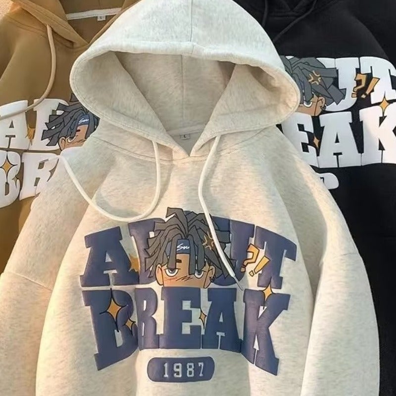 هودي رجالي خريفي شتوي فضي فاتح فضفاض وعصري - Image 4