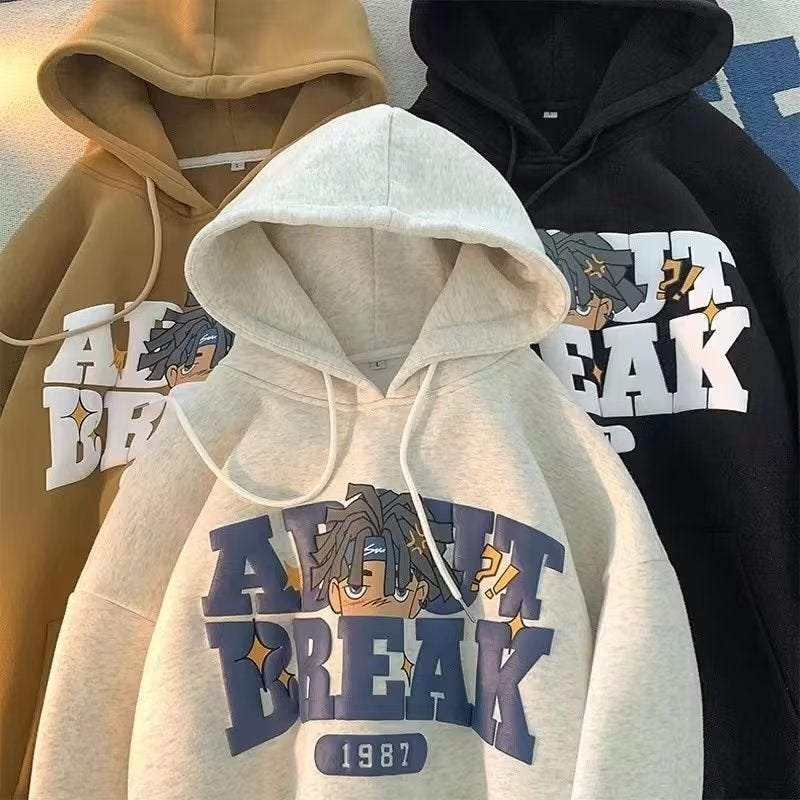 هودي رجالي خريفي شتوي فضي فاتح فضفاض وعصري - Image 3