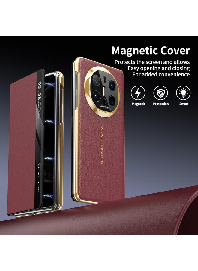 Green Tiger Case For Huawei Mate X6 Gold Flip Fold Smart Window MagSafe Leather Phone Case - Image 2
