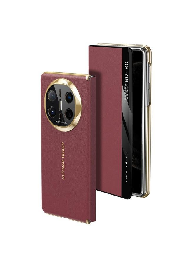 Green Tiger Case For Huawei Mate X6 Gold Flip Fold Smart Window MagSafe Leather Phone Case - Image 1