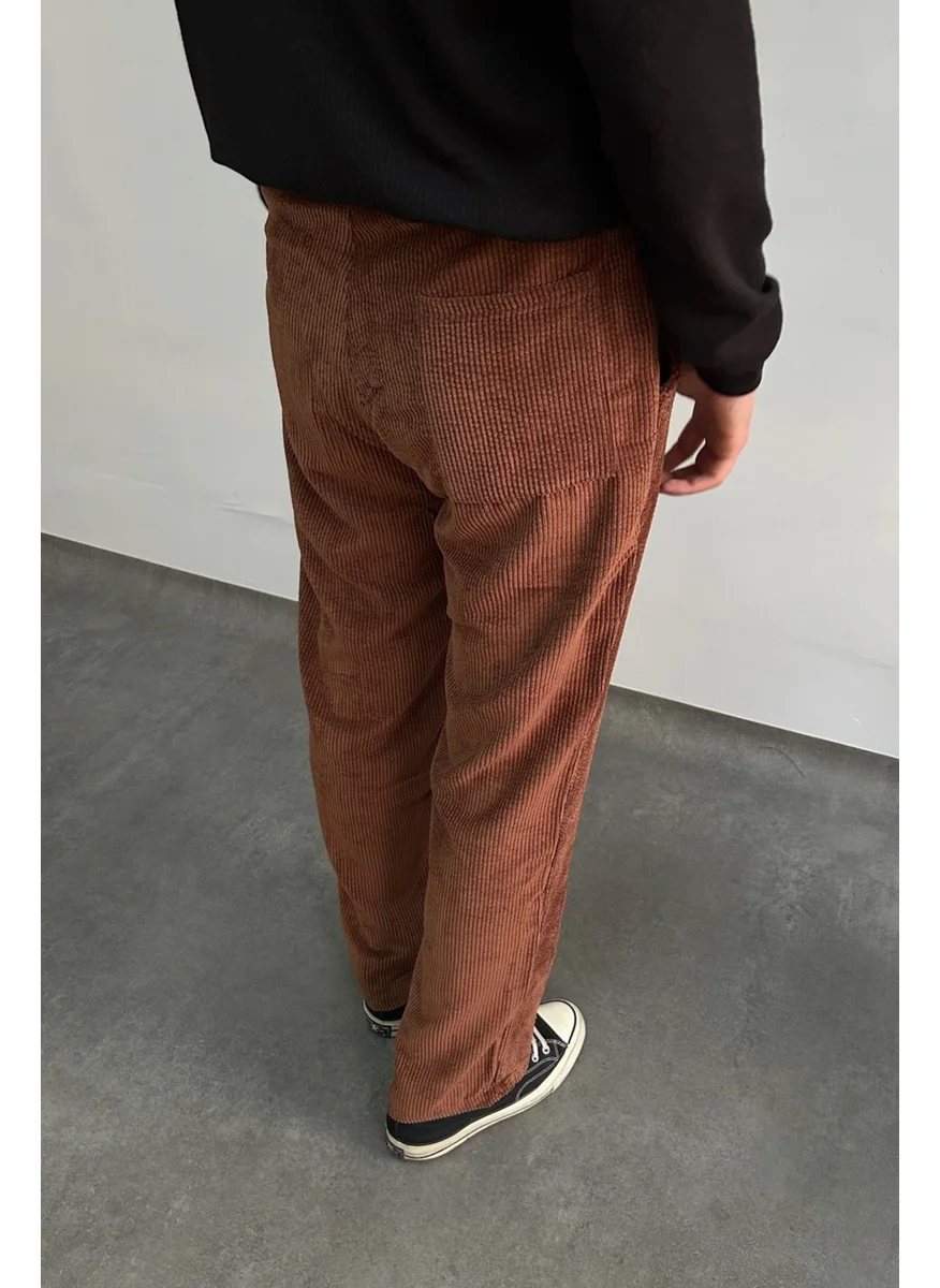 HYMAN Men's Elastic Waist Baggy Pattern Velvet Trousers