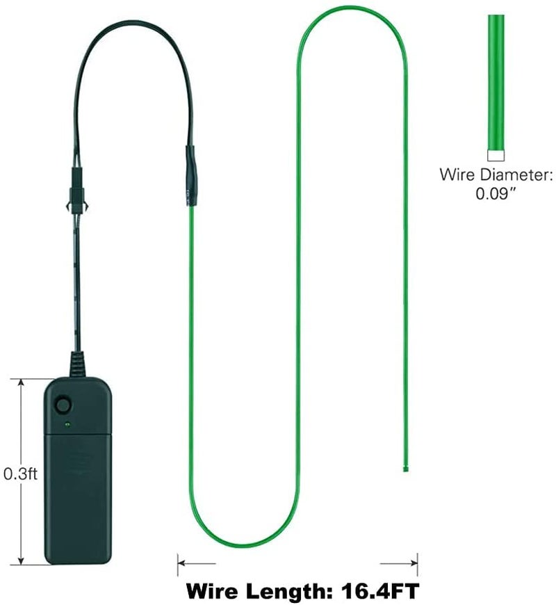 Automaze EL Wire, 16.4ft/5m Neon Lights Noise Reduction Neon Glowing Strobing Electroluminescent Wire for Parties, Halloween, DIY Decoration (Green) - Image 4