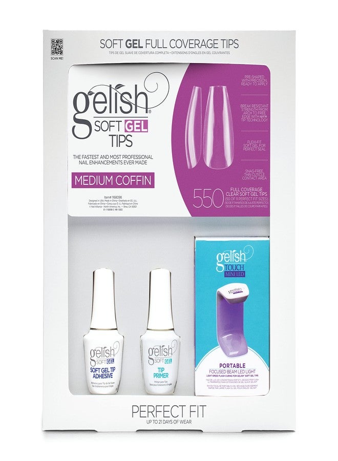 Gelish جيلش سوفت جيل™ مجموعة البداية - نظام تمديد الأظافر الكامل، أطراف سوفت جيل™ احترافية 550 قطعة، لاصق، برايمر وإضاءة LED لتطبيق سهل وطويل الأمد (كوفين متوسط) - Image 1