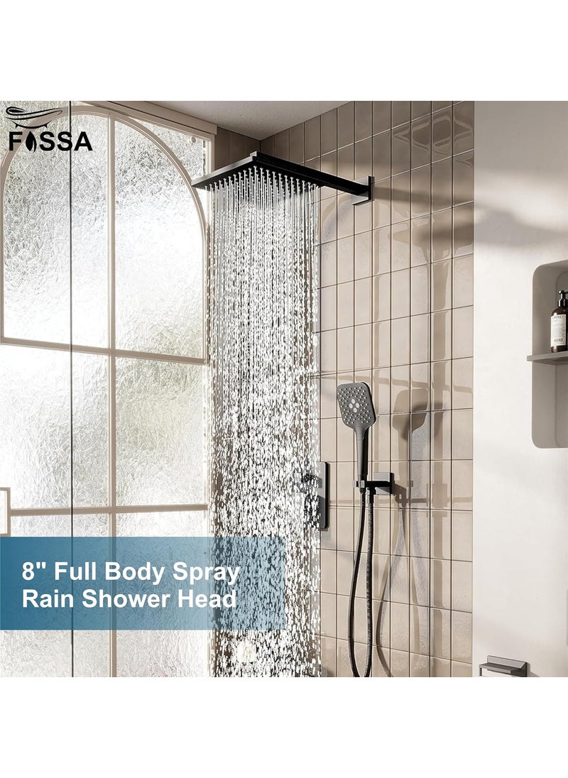 FOSSA Fossa 8 Inch Rainfall Shower Head 304 Stainless Steel Rain Showers Overhead Wall Mounted (Black)  - Image 2