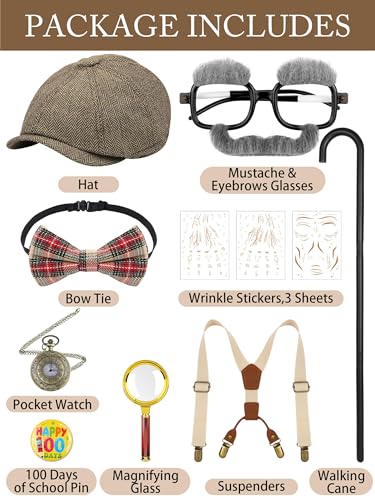 SOMSOC Boys Old Man Costume 100 Days of School Outfit Kids Grandpa Costume Accessories Set for School Dress Up Party - Image 5