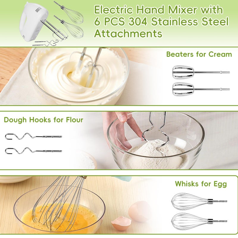 WEPSEN 5-Speed Electric Hand Mixer, 4 Large Mixing Bowls Set, Handheld Mixers with Whisks Beater, Stainless Steel Metal Nesting Bowl Measuring Cups Spoons Kitchen Cake Blender for Baking Supplies - Image 3