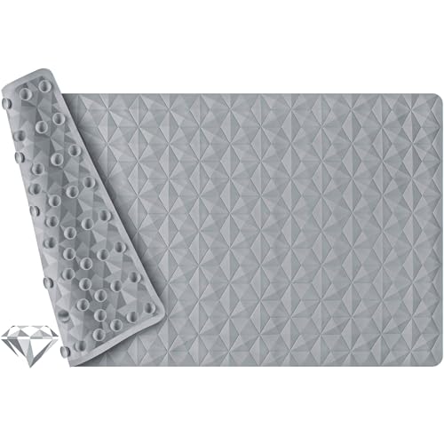 WRISIN Non Slip Bathtub Mat for Bath Tub Shower - Natural Rubber Mat with 241 Suction Cups - Soft Bathroom Safety Mat - Unique Diamond Pattern - Fatigue Relief - Machine Washable - 16 × 28 Inch - Image 1