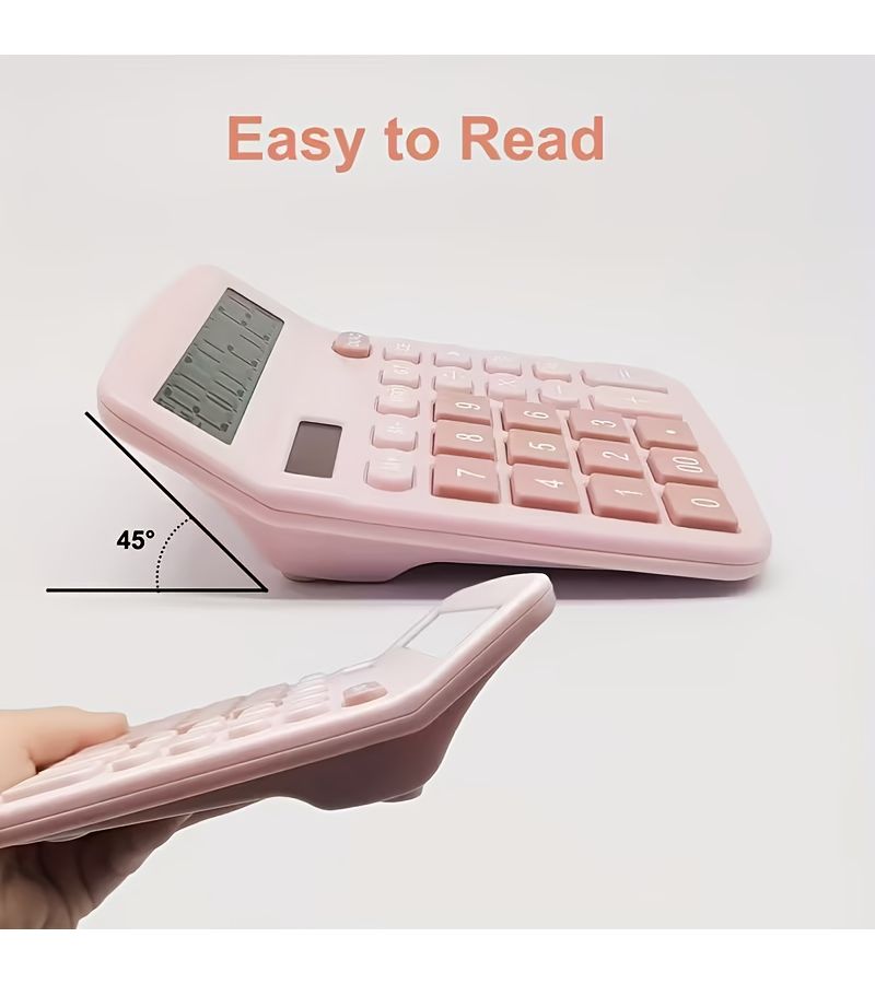 Pink Solar Powered 12 Digit Desktop Calculator with Large Buttons Easy Press Dual Power - Image 3