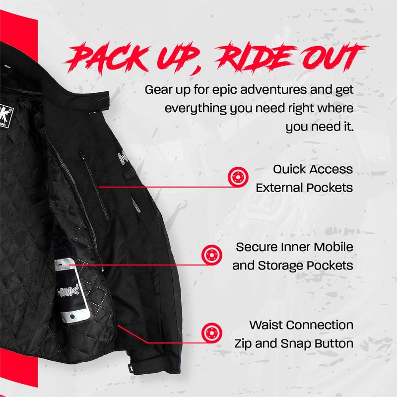 HWK Men's Motorcycle Jacket - CE Armored, Water Resistant, Hi-Vis Textile Racing Jacket - Image 4