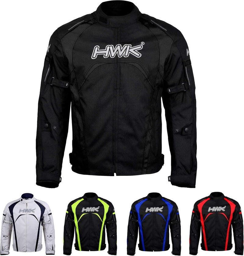 HWK Men's Motorcycle Jacket - CE Armored, Water Resistant, Hi-Vis Textile Racing Jacket - Image 1