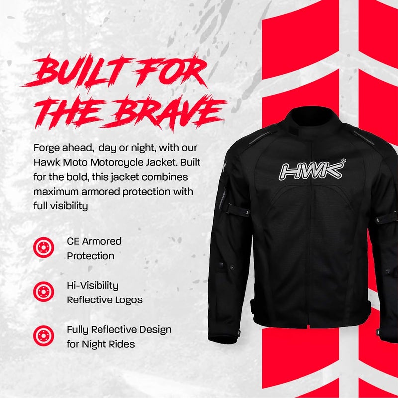 HWK Men's Motorcycle Jacket - CE Armored, Water Resistant, Hi-Vis Textile Racing Jacket - Image 2