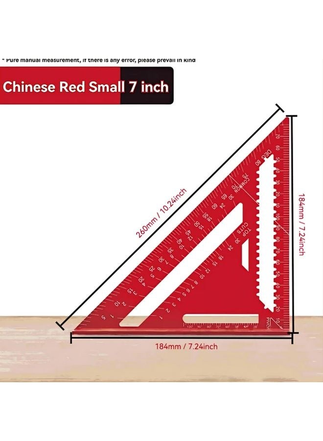 Red 7 Inch Aluminum Alloy High Precision Woodworking Triangle Ruler Carpenter Square Protractor - Image 1