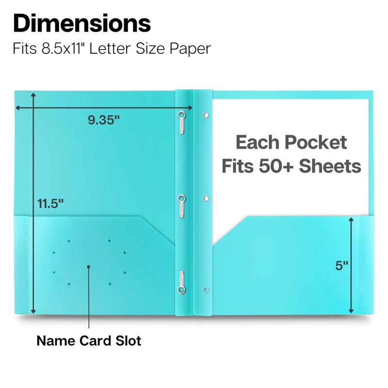 Dunwell Plastic 2 Pocket Folders with Prongs, (6 Pack), Pastel Colors, Durable Acid-Free Poly is Cleanable, Tear Resistant, 3-Prong Folders, Labels Included - Image 4