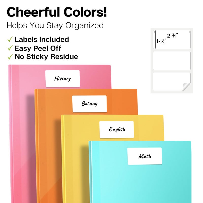 Dunwell Plastic 2 Pocket Folders with Prongs, (6 Pack), Pastel Colors, Durable Acid-Free Poly is Cleanable, Tear Resistant, 3-Prong Folders, Labels Included - Image 5