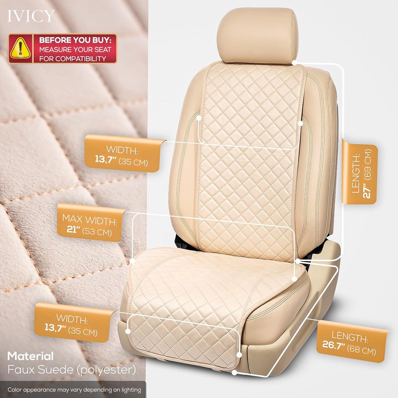IVICY Suede Car Seat Cover for All Seasons Soft & Breathable Front Premium Covers with Non-Slip Protector Universal Fits Most Automotive, Van, SUV, Truck - 1 Unit - Image 3