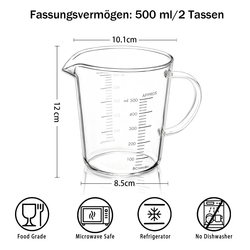 BCnmviku Glass Measuring Cups High Borosilicate 500ML 2CUPS [Insulated Handle | V-Shaped Spout]For Prepping Baking and Cooking Preheated Oven Dishwasher Freezer and Microwave Safe - Image 4
