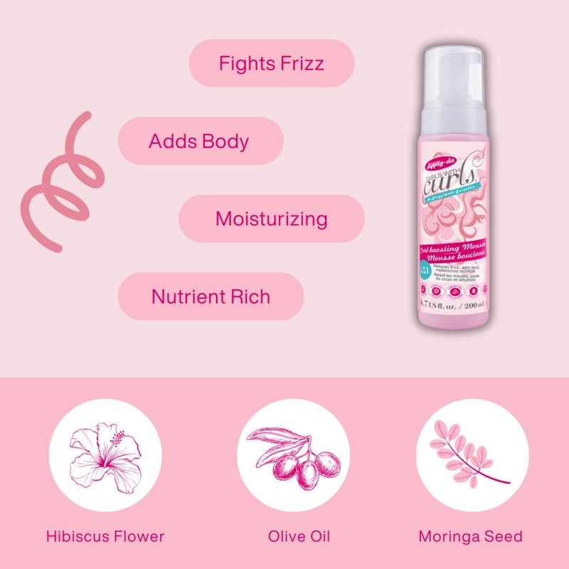 dippity-do Dippity Do Girls With Curls Curl Enhancing Mousse, Light, 3-in-1 Defining Foaming Mousse for Curly Wavy Hair, Hibiscus, Olive Oil, Anti Frizz Bouncy Curls For Women, Air Dry, Alcohol Free, 6.7 Fl Oz - Image 2