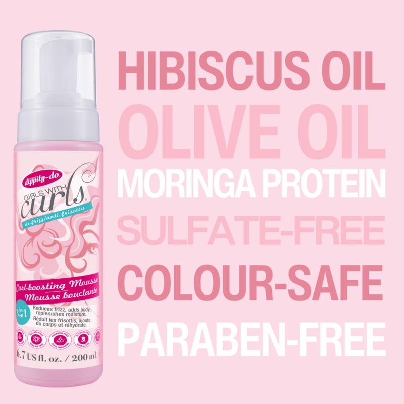 dippity-do Dippity Do Girls With Curls Curl Enhancing Mousse, Light, 3-in-1 Defining Foaming Mousse for Curly Wavy Hair, Hibiscus, Olive Oil, Anti Frizz Bouncy Curls For Women, Air Dry, Alcohol Free, 6.7 Fl Oz - Image 3