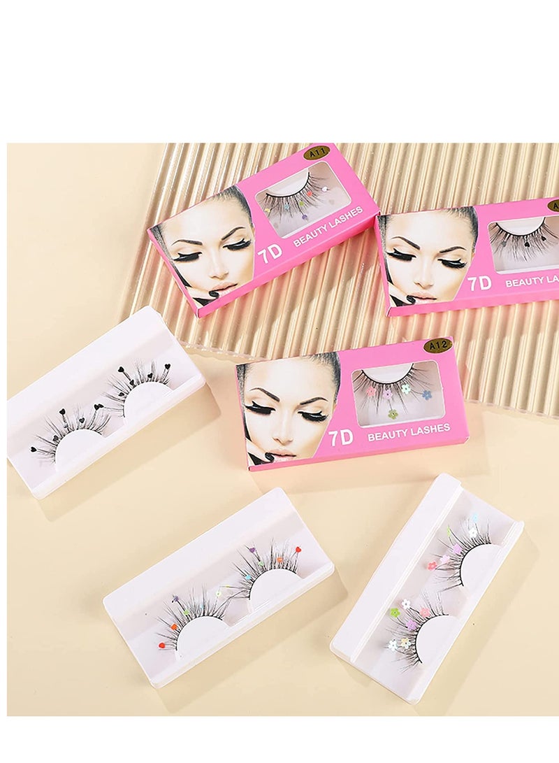 Excefore False Eyelashes Heart Sequins 3D Reusable Extension 7D Fluffy Wispy Lashes Enlarge Eyes for Daily Makeup Party Wedding Ceremony Birthday Cosplay 3 Pairs - Image 5