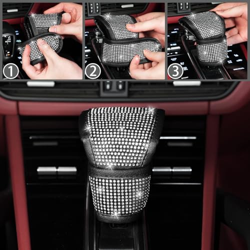 NBTEPEM 8 pcs Bling Car Accessories Set for Women, Steering Wheel Cover, Sparkly Seat Belt Covers, Bling Gear Shift Cover, Universal Fit Most Cars (Silver Diamond) - Image 4