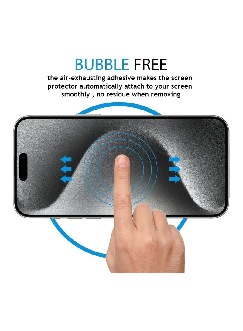 9 إتش واقي شاشة لهاتف iPhone 15 Pro Max مقاس 6.7 بوصة، واقي زجاجي مقوى 9H مع سهولة التركيب، خالٍ من الفقاعات، شفاف 5d/أسود - Image 3