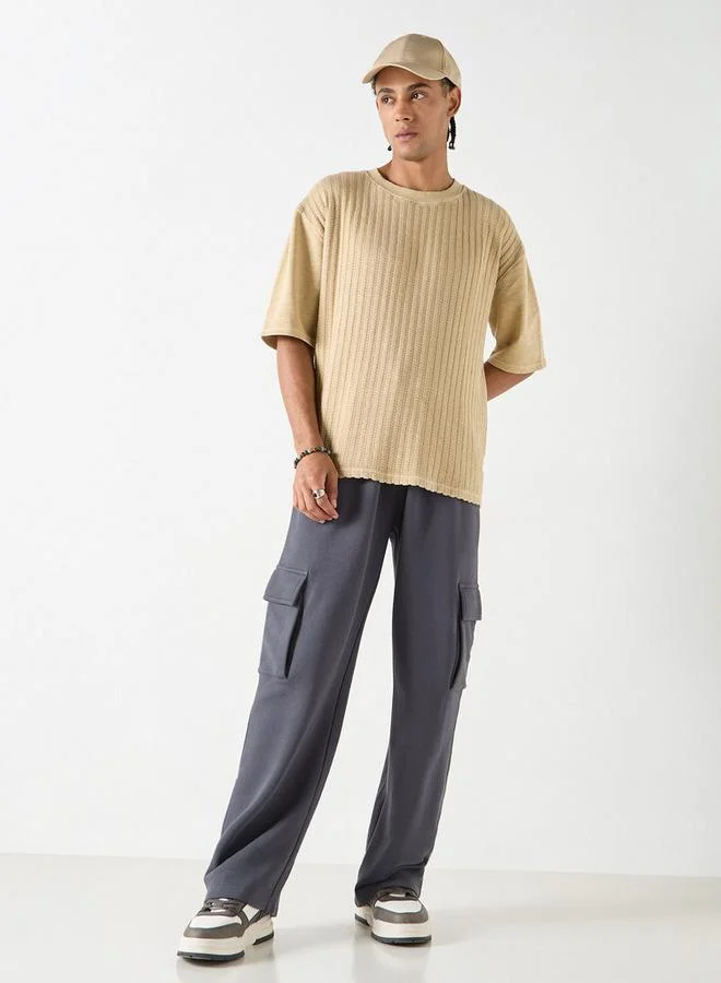 Lee Cooper Lee Cooper Textured Oversized T-shirt with Short Sleeves