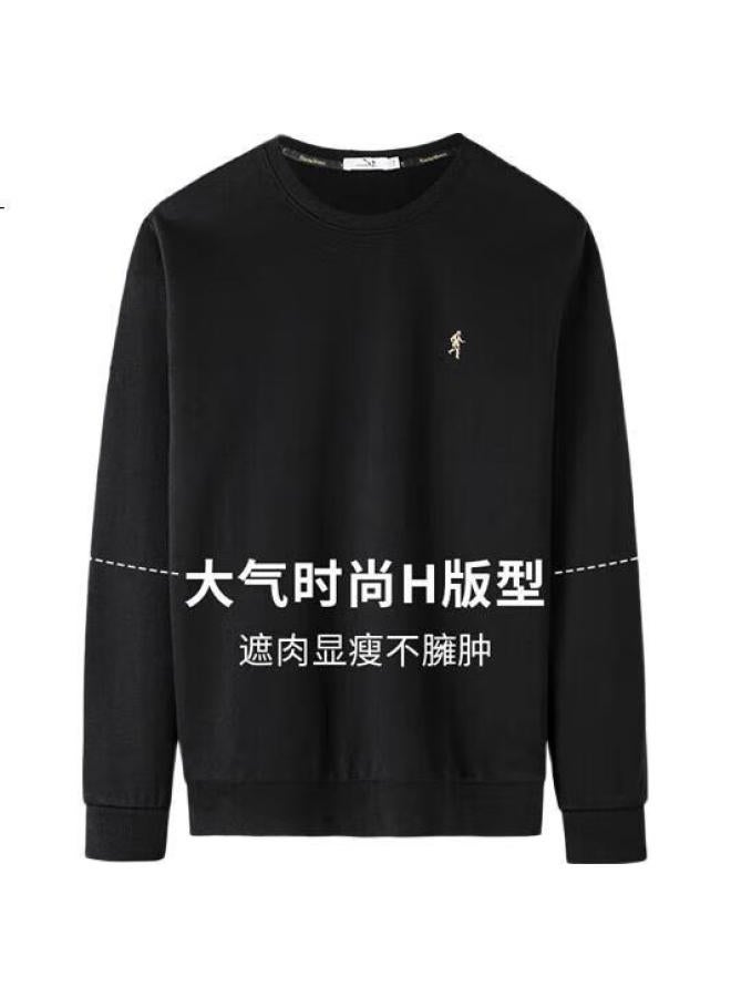 DANCING WOLVES Dancing With Wolves [High Cotton Soft] Simple Embroidery Versatile Casual Pullover Long-Sleeve Men'S Sweatshirt, 001 Black, 180 - Image 1