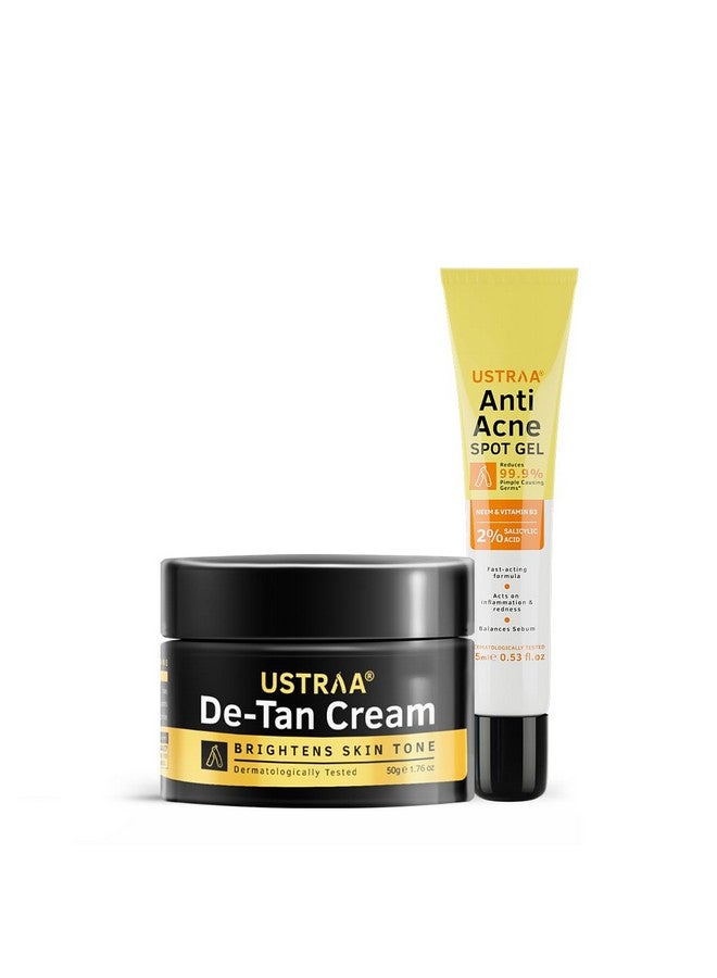 Ustraa De Tan Cream For Men50G Effective Tan Removal Even Skin Tone Prevents Dark Spots Without Bleach & Antiacne Spot Gel15Mlreduces 99.9% Pimplecausing Germs With Neem & Vitamin B3. - Image 1