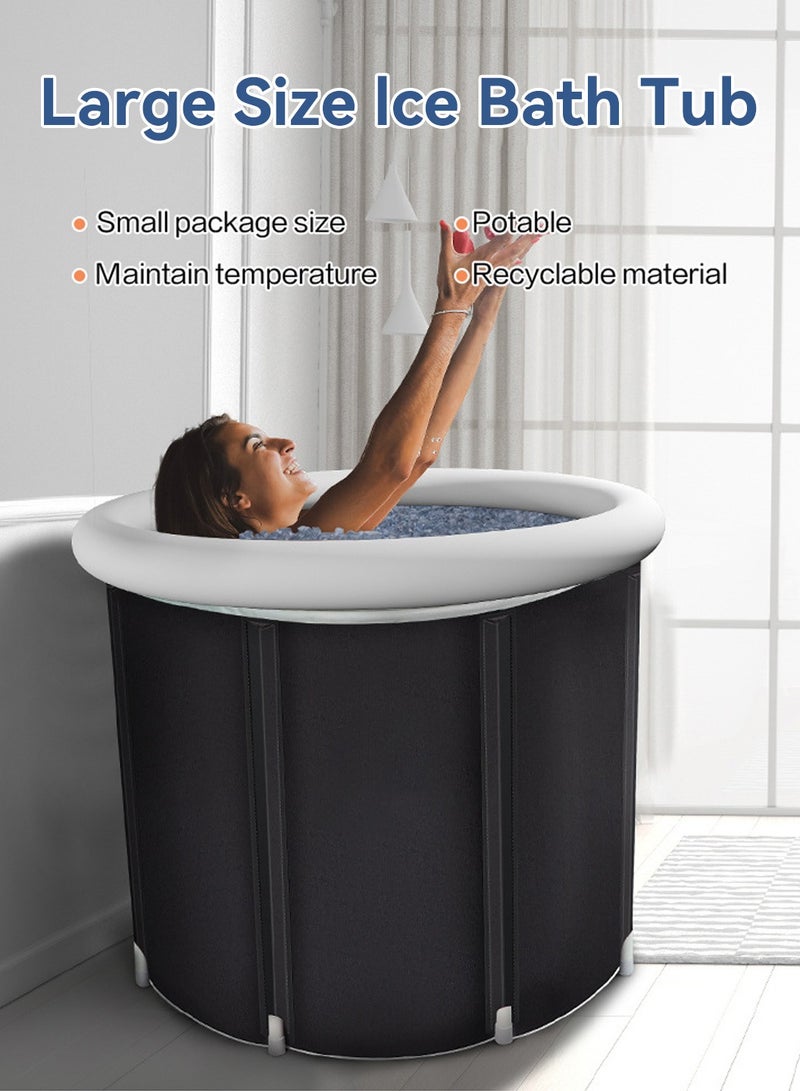 LEOKOR Portable Bathtub, Foldable Bathtub with Lid Hot Tub Cold Plunge Therapy Training Tub Pool Ice Barrel Thickening Freestanding SPA Plunge Bathtu Tub - Image 2
