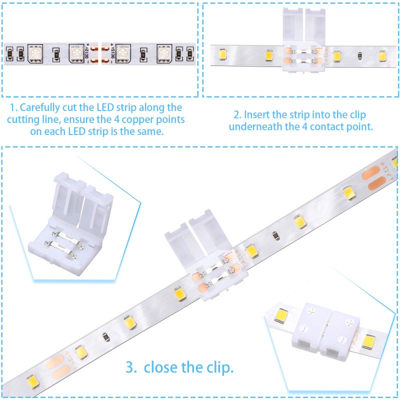 Mudder 40 Pieces 2 Pin LED Strip Connectors Lights Connector T Shape l Shape Gapless Solderless LED Adapter Light Extension for 3528 2835 SMD RGB Strip (8 Mm) - Image 3