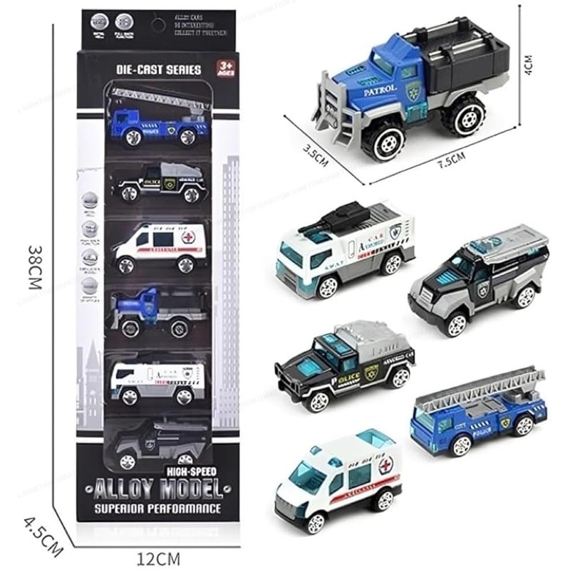 SHAKTISM Die Cast Metal Pull Back Toy Vehicles Set, 1:64 Scale, 5 Pieces, Engineering Construction Vehicles Collection (City Rescue Vehicle) - Image 2