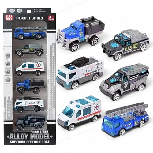 SHAKTISM Die Cast Metal Pull Back Toy Vehicles Set, 1:64 Scale, 5 Pieces, Engineering Construction Vehicles Collection (City Rescue Vehicle) - Image 1