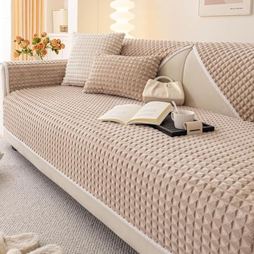 tianxinbaobei Velvet Couch Cover Sectional Funny Fuzzy Pet Couch Covers for Armrest Plush Warm Sofa Covers for Pets Washable Nonslip Couchs Cover for Pets Kids1PC Khaki 276276 Single Seater - Image 1