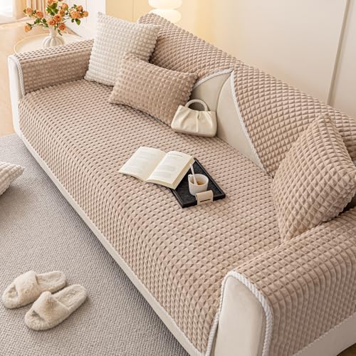 tianxinbaobei Velvet Couch Cover Sectional Funny Fuzzy Pet Couch Covers for Armrest Plush Warm Sofa Covers for Pets Washable Nonslip Couchs Cover for Pets Kids1PC Khaki 276276 Single Seater - Image 3