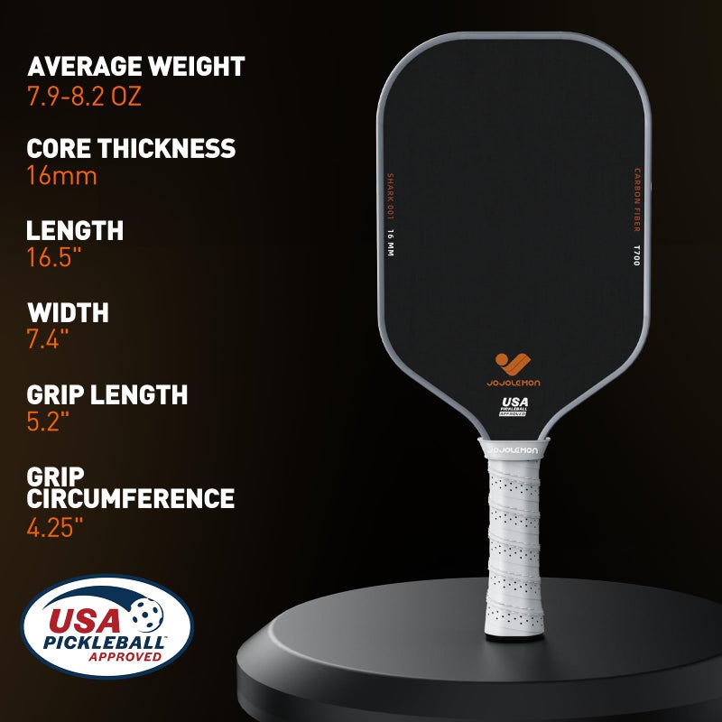 JOJOLEMON Pickleball Paddles, Raw Carbon Fiber Rackets with 16mm Polymer Honeycomb Core, Hybrid Racquet Designed for Ultimate Spin & Consistency - USAPA Approved - Image 5